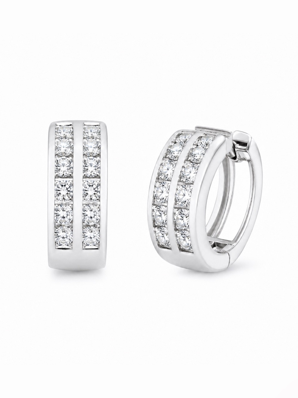 Sterling Silver Moissanite Double Row Huggie Hoop Earrings 0.23ctw NWT